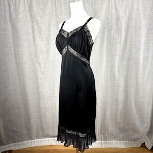 Charmode Vintage 50's Black Slip Dress Sz L Whimsigoth Goth 40 Romance Negligee‎